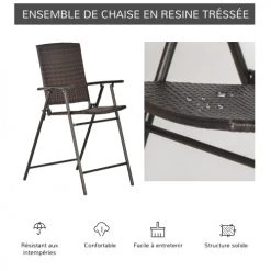Outsunny Chaises De Jardin Lot 4 Tabourets De Bar Pliable Style Colonial Résine Tressée Chocolat 12 Outsunny Chaises De Jardin Lot 4 Tabourets De Bar Pliable Style Colonial Résine Tressée Chocolat -Fauteuils de jardin Soldes Boutique lot 4 tabourets de bar pliable style colonial resine tressee chocolat 4