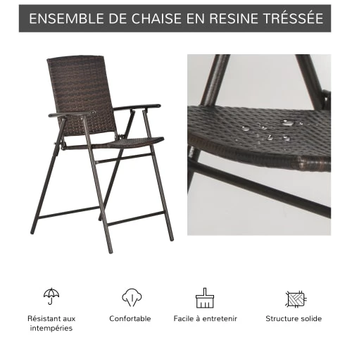 Outsunny Chaises De Jardin Lot 4 Tabourets De Bar Pliable Style Colonial Résine Tressée Chocolat 7 Outsunny Chaises De Jardin Lot 4 Tabourets De Bar Pliable Style Colonial Résine Tressée Chocolat – Image 5