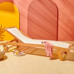 Oviala Bains De Soleil Et Chaises Longues Lot De 2 Bain De Soleil En Bois Et Textilène Beige -Fauteuils de jardin Soldes Boutique lot de 2 bain de soleil en bois et textilene beige 3