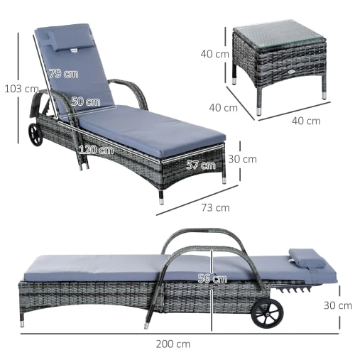 Outsunny Bains De Soleil Et Chaises Longues Lot De 2 Bains De Soleil Avec Matelas Table Basse Résine Tressée Gris 5 Outsunny Bains De Soleil Et Chaises Longues Lot De 2 Bains De Soleil Avec Matelas Table Basse Résine Tressée Gris – Image 3