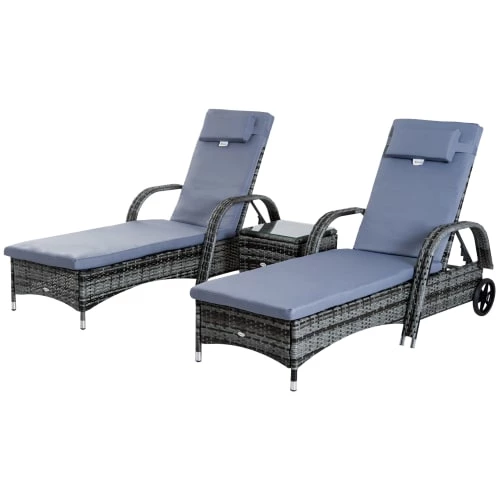 Outsunny Bains De Soleil Et Chaises Longues Lot De 2 Bains De Soleil Avec Matelas Table Basse Résine Tressée Gris 3 Outsunny Bains De Soleil Et Chaises Longues Lot De 2 Bains De Soleil Avec Matelas Table Basse Résine Tressée Gris