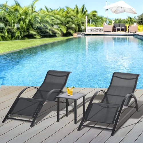 Outsunny Bains De Soleil Et Chaises Longues Lot De 2 Bains De Soleil Design Avec Table Basse Métal Textilène 4 Outsunny Bains De Soleil Et Chaises Longues Lot De 2 Bains De Soleil Design Avec Table Basse Métal Textilène – Image 2