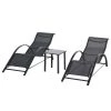Outsunny Bains De Soleil Et Chaises Longues Lot De 2 Bains De Soleil Design Avec Table Basse Métal Textilène -Fauteuils de jardin Soldes Boutique lot de 2 bains de soleil design avec table basse metal textilene