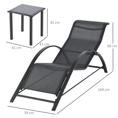 Outsunny Bains De Soleil Et Chaises Longues Lot De 2 Bains De Soleil Design Avec Table Basse Métal Textilène 5 Outsunny Bains De Soleil Et Chaises Longues Lot De 2 Bains De Soleil Design Avec Table Basse Métal Textilène – Image 3