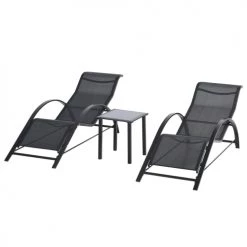 Outsunny Bains De Soleil Et Chaises Longues Lot De 2 Bains De Soleil Design Avec Table Basse Métal Textilène