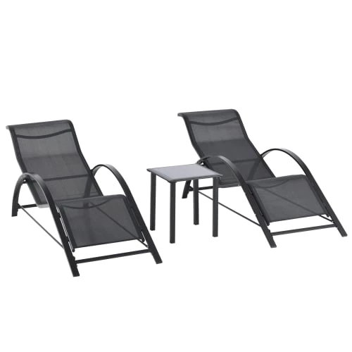 Outsunny Bains De Soleil Et Chaises Longues Lot De 2 Bains De Soleil Design Avec Table Basse Métal Textilène 6 Outsunny Bains De Soleil Et Chaises Longues Lot De 2 Bains De Soleil Design Avec Table Basse Métal Textilène – Image 4