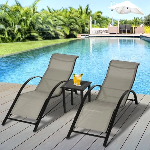Outsunny Bains De Soleil Et Chaises Longues Lot De 2 Bains De Soleil Design Contemporain Avec Table Basse Gris 4 Outsunny Bains De Soleil Et Chaises Longues Lot De 2 Bains De Soleil Design Contemporain Avec Table Basse Gris – Image 2