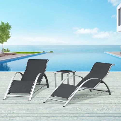 Outsunny Bains De Soleil Et Chaises Longues Lot De 2 Bains De Soleil Design Contemporain Avec Table Basse Gris 4 Outsunny Bains De Soleil Et Chaises Longues Lot De 2 Bains De Soleil Design Contemporain Avec Table Basse Gris – Image 2