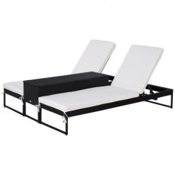 Outsunny Bains De Soleil Et Chaises Longues Lot De 2 Bains De Soleil Design Table Basse Avec Matelas Inclus