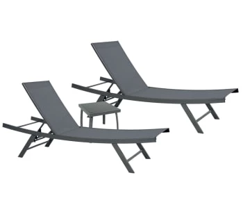 Ozalide Bains De Soleil Et Chaises Longues Lot De 2 Bains De Soleil En Acier Gris Perle Avec Table D'appoint 7 Ozalide Bains De Soleil Et Chaises Longues Lot De 2 Bains De Soleil En Acier Gris Perle Avec Table D'appoint – Image 5