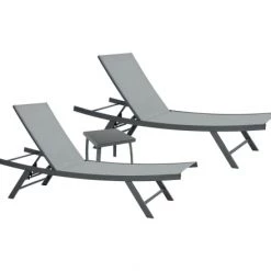 Ozalide Bains De Soleil Et Chaises Longues Lot De 2 Bains De Soleil En Acier Gris Perle Avec Table D'appoint