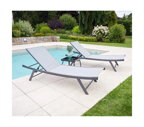 Ozalide Bains De Soleil Et Chaises Longues Lot De 2 Bains De Soleil En Acier Gris Perle Avec Table D'appoint 4 Ozalide Bains De Soleil Et Chaises Longues Lot De 2 Bains De Soleil En Acier Gris Perle Avec Table D'appoint – Image 2