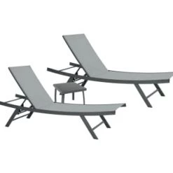 Ozalide Bains De Soleil Et Chaises Longues Lot De 2 Bains De Soleil En Acier Gris Anthracite Avec Table D'appoint -Fauteuils de jardin Soldes Boutique lot de 2 bains de soleil en acier gris perle avec table d appoint