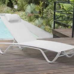 Paris Garden Bains De Soleil Et Chaises Longues Lot De 2 Bains De Soleil En Alu Blanc Et Toile Plastifiée Blanche -Fauteuils de jardin Soldes Boutique lot de 2 bains de soleil en alu blanc et toile plastifiee blanche 2