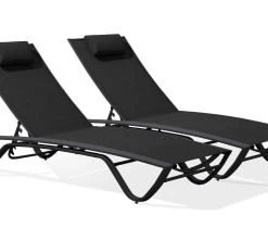 Paris Garden Bains De Soleil Et Chaises Longues Lot De 2 Bains De Soleil En Alu Blanc Et Toile Plastifiée Blanche -Fauteuils de jardin Soldes Boutique lot de 2 bains de soleil en aluminium noir et toile plastifiee noire