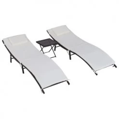 Outsunny Bains De Soleil Et Chaises Longues Lot De 2 Bains De Soleil Pliables Matelas Table Basse Résine Chocolat