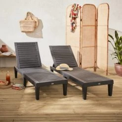 Alice's Garden Bains De Soleil Et Chaises Longues Lot De 2 Bains De Soleil Transats Multi Positions En Plastique -Fauteuils de jardin Soldes Boutique lot de 2 bains de soleil transats multi positions en plastique 1