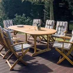 Beliani Chaises De Jardin Lot De 2 Chaises Avec Coussin à Rayures Beige Et Bleu -Fauteuils de jardin Soldes Boutique lot de 2 chaises avec coussin a rayures beige et bleu 1