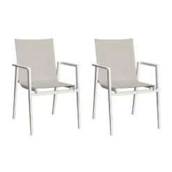 Meubletmoi Lot De 2 Chaises De Jardin Aluminium Et Tissu Textilène Gris