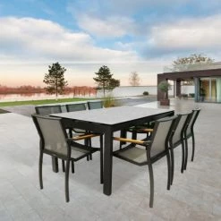 Meubletmoi Lot De 2 Chaises De Jardin Avec Accoudoirs En Teck Et Textilène -Fauteuils de jardin Soldes Boutique lot de 2 chaises de jardin avec accoudoirs en teck et textilene 6