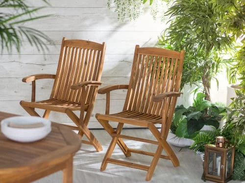 Beliani Lot De 2 Chaises De Jardin Bois Clair 4 Beliani Lot De 2 Chaises De Jardin Bois Clair – Image 2
