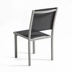 Oviala Lot De 2 Chaises De Jardin En Aluminium Et Textilène Gris -Fauteuils de jardin Soldes Boutique lot de 2 chaises de jardin en aluminium et textilene gris 3