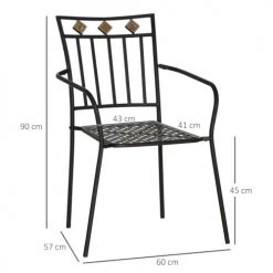 Outsunny Lot De 2 Chaises De Jardin Métal Style Fer Forgé Mosaïque Noir -Fauteuils de jardin Soldes Boutique lot de 2 chaises de jardin metal style fer forge mosaique noir 2