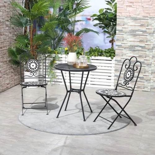 Outsunny Lot De 2 Chaises De Jardin Pliables Style Fer Forgé Mosaïque Céramique 4 Outsunny Lot De 2 Chaises De Jardin Pliables Style Fer Forgé Mosaïque Céramique – Image 2