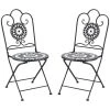 Outsunny Lot De 2 Chaises De Jardin Pliables Style Fer Forgé Mosaïque Céramique