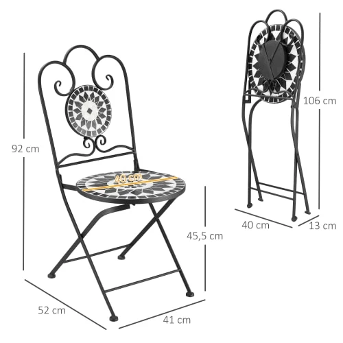 Outsunny Lot De 2 Chaises De Jardin Pliables Style Fer Forgé Mosaïque Céramique 5 Outsunny Lot De 2 Chaises De Jardin Pliables Style Fer Forgé Mosaïque Céramique – Image 3