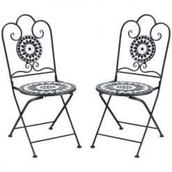 Outsunny Lot De 2 Chaises De Jardin Pliables Style Fer Forgé Mosaïque Céramique