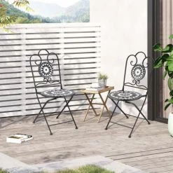 Outsunny Lot De 2 Chaises De Jardin Pliables Style Fer Forgé Mosaïque Céramique 11 Outsunny Lot De 2 Chaises De Jardin Pliables Style Fer Forgé Mosaïque Céramique -Fauteuils de jardin Soldes Boutique lot de 2 chaises de jardin pliables style fer forge mosaique ceramique 3