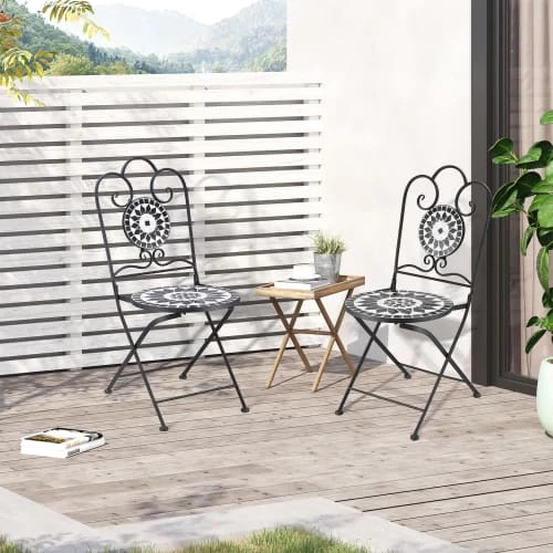 Outsunny Lot De 2 Chaises De Jardin Pliables Style Fer Forgé Mosaïque Céramique 6 Outsunny Lot De 2 Chaises De Jardin Pliables Style Fer Forgé Mosaïque Céramique – Image 4