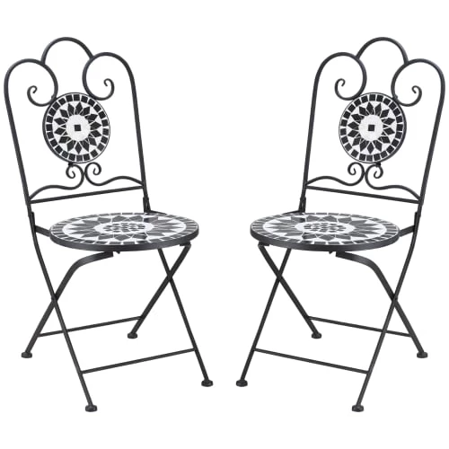 Outsunny Lot De 2 Chaises De Jardin Pliables Style Fer Forgé Mosaïque Céramique 3 Outsunny Lot De 2 Chaises De Jardin Pliables Style Fer Forgé Mosaïque Céramique