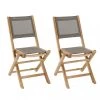 MACABANE Lot De 2 Chaises De Jardin Pliantes Teck Et Textilène Taupe -Fauteuils de jardin Soldes Boutique lot de 2 chaises de jardin pliantes teck et textilene taupe
