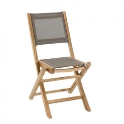 MACABANE Lot De 2 Chaises De Jardin Pliantes Teck Et Textilène Taupe -Fauteuils de jardin Soldes Boutique lot de 2 chaises de jardin pliantes teck et textilene taupe 5