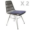 Toilinux Lot De 2 Chaises De Jardin Tressées Design Ethnique Noir -Fauteuils de jardin Soldes Boutique lot de 2 chaises de jardin tressees design ethnique noir