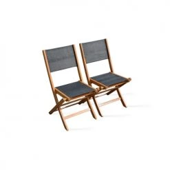 Oviala Chaises De Jardin Lot De 2 Chaises Pliantes De Jardin En Bois Noir -Fauteuils de jardin Soldes Boutique lot de 2 chaises pliantes de jardin en bois noir 1