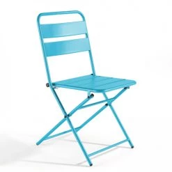 Oviala Chaises De Jardin Lot De 2 Chaises Pliantes En Métal Bleu -Fauteuils de jardin Soldes Boutique lot de 2 chaises pliantes en metal bleu 1
