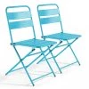 Oviala Chaises De Jardin Lot De 2 Chaises Pliantes En Métal Bleu -Fauteuils de jardin Soldes Boutique lot de 2 chaises pliantes en metal bleu