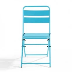 Oviala Chaises De Jardin Lot De 2 Chaises Pliantes En Métal Bleu -Fauteuils de jardin Soldes Boutique lot de 2 chaises pliantes en metal bleu 2
