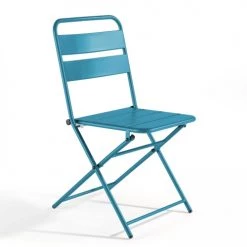 Oviala Chaises De Jardin Lot De 2 Chaises Pliantes En Métal Bleu Pacific -Fauteuils de jardin Soldes Boutique lot de 2 chaises pliantes en metal bleu pacific 1