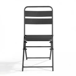 Oviala Chaises De Jardin Lot De 2 Chaises Pliantes En Métal Gris -Fauteuils de jardin Soldes Boutique lot de 2 chaises pliantes en metal gris 2