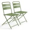 Oviala Chaises De Jardin Lot De 2 Chaises Pliantes En Métal Vert Cactus -Fauteuils de jardin Soldes Boutique lot de 2 chaises pliantes en metal vert cactus