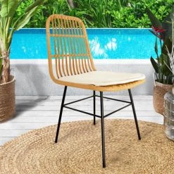 Altobuy Chaises De Jardin Lot De 2 Chaises Tressées Marron Avec Pieds Métal -Fauteuils de jardin Soldes Boutique lot de 2 chaises tressees marron avec pieds metal 2