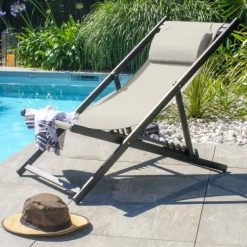 Dcb Garden Bains De Soleil Et Chaises Longues Lot De 2 Chiliennes De Jardin En Toile Et Aluminium Gris Anthracite -Fauteuils de jardin Soldes Boutique lot de 2 chiliennes de jardin en toile et aluminium gris anthracite 3