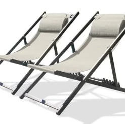 Dcb Garden Bains De Soleil Et Chaises Longues Lot De 2 Chiliennes De Jardin En Toile Plastifiée Et Aluminium Kaki -Fauteuils de jardin Soldes Boutique lot de 2 chiliennes de jardin en toile et aluminium gris anthracite 5