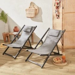 Alice's Garden Bains De Soleil Et Chaises Longues Lot De 2 Chiliennes En Aluminium Anthracite 9 Alice's Garden Bains De Soleil Et Chaises Longues Lot De 2 Chiliennes En Aluminium Anthracite -Fauteuils de jardin Soldes Boutique lot de 2 chiliennes en aluminium anthracite 1