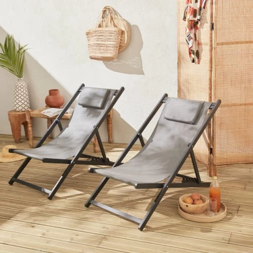 Alice's Garden Bains De Soleil Et Chaises Longues Lot De 2 Chiliennes En Aluminium Anthracite 4 Alice's Garden Bains De Soleil Et Chaises Longues Lot De 2 Chiliennes En Aluminium Anthracite – Image 2
