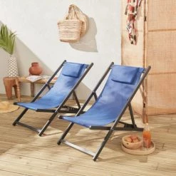 Alice's Garden Bains De Soleil Et Chaises Longues Lot De 2 Chiliennes En Aluminium Bleu Nuit -Fauteuils de jardin Soldes Boutique lot de 2 chiliennes en aluminium bleu nuit 1